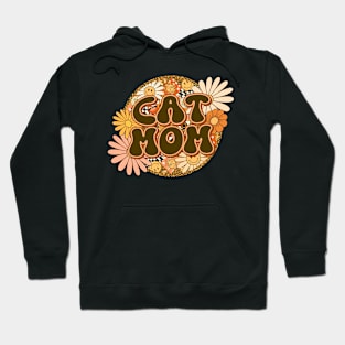 Cat Mom Retro Groovy Floral Leopard Hoodie